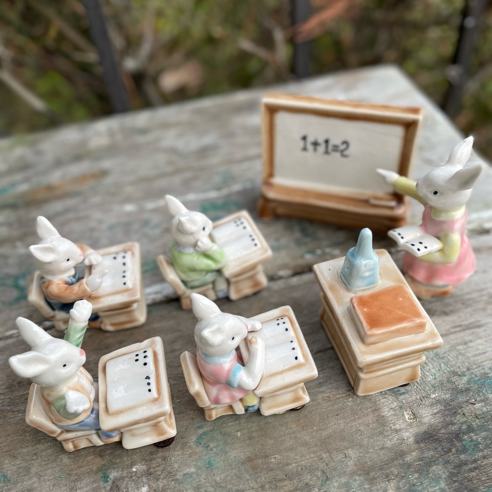 Albert Kessler Bunny Rabbits schoolhouse Easter Spring Farmhouse decor